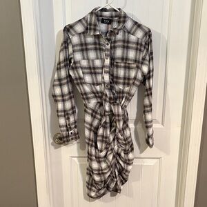Vici Black and White Plaid Shirt Dress